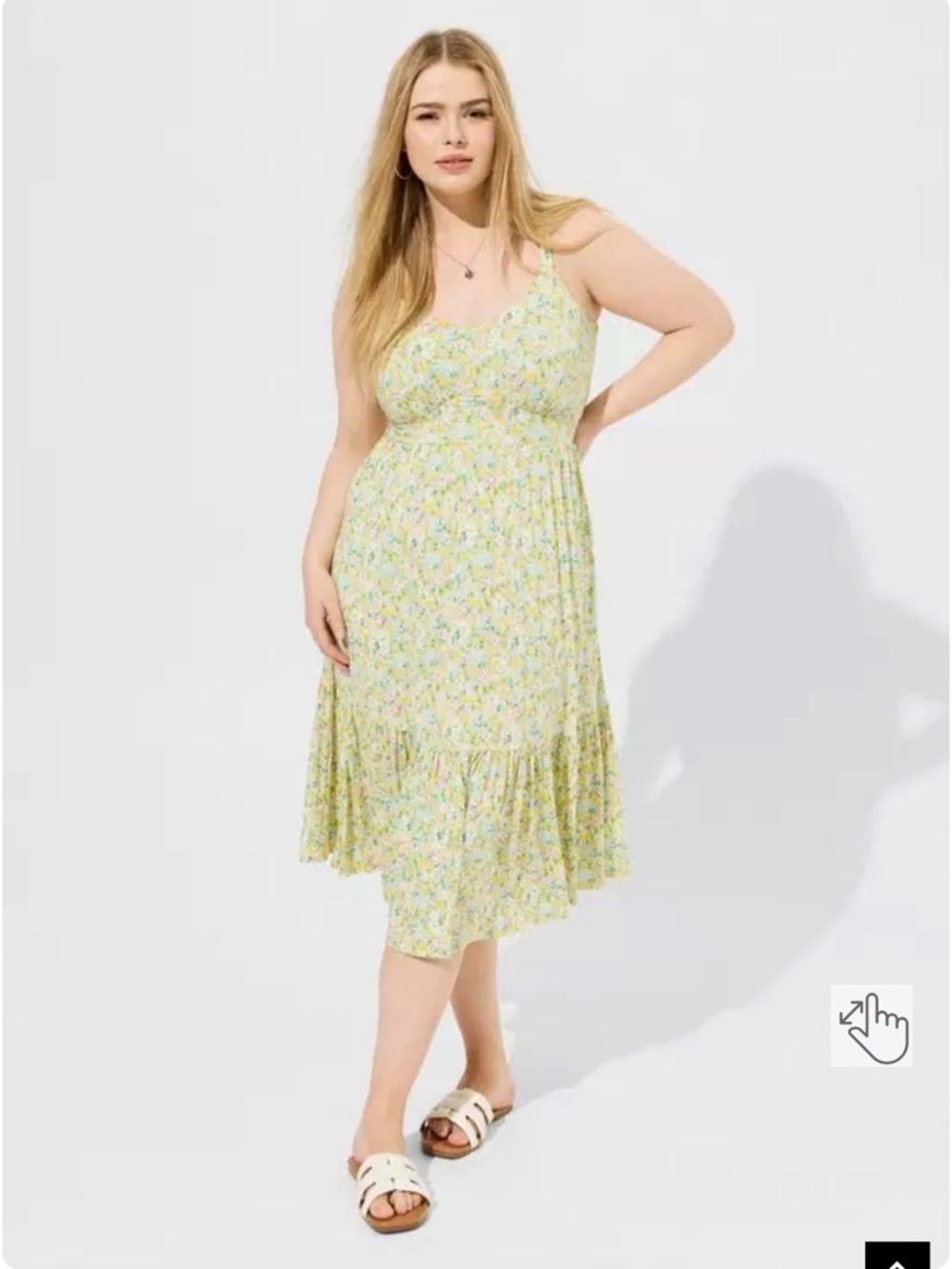 Torrid Yellow Floral Midi Dress with Ruffle Hem
